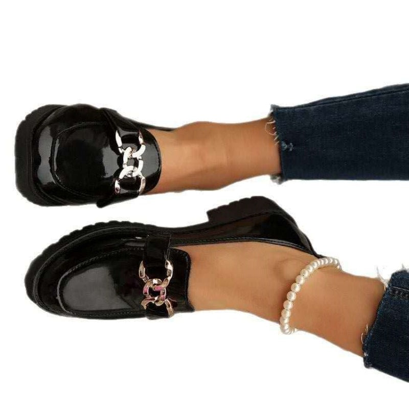 Glossy Chain-Link Loafers – Elevate your footwear collection with these sleek, high-shine loafers
