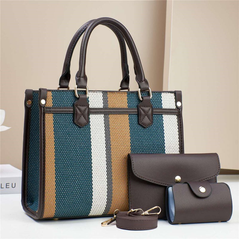 Vintage-Inspired Multi-Tone Structured Tote Set