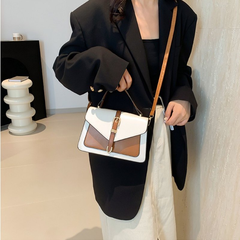 Elegant Two-Tone Structured Handbag with Buckle Detail